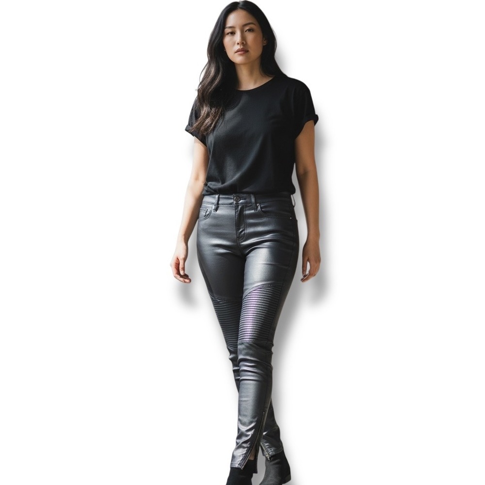 Fidelity Ozzy‎ Jeans Womens Size 27 Faux Leather in Zen Metallic Twill